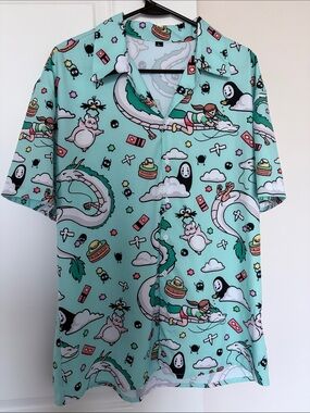 Spirited Away Ghibli L Summer button down short sleeve shirt custom